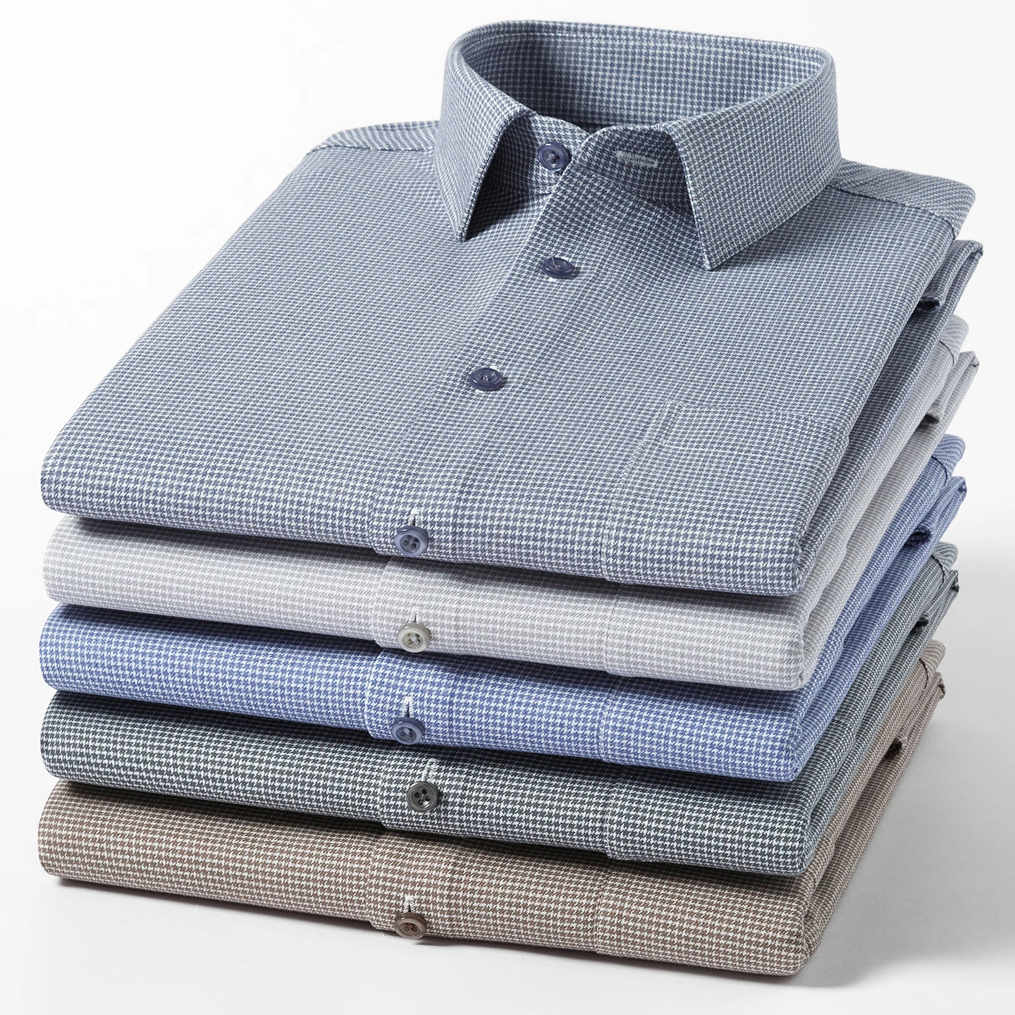 

Hight quality wool houndstooth long sleeve shirts for men slim fit formal shirt soft plaid casual elegant anti-wrinkle clothes