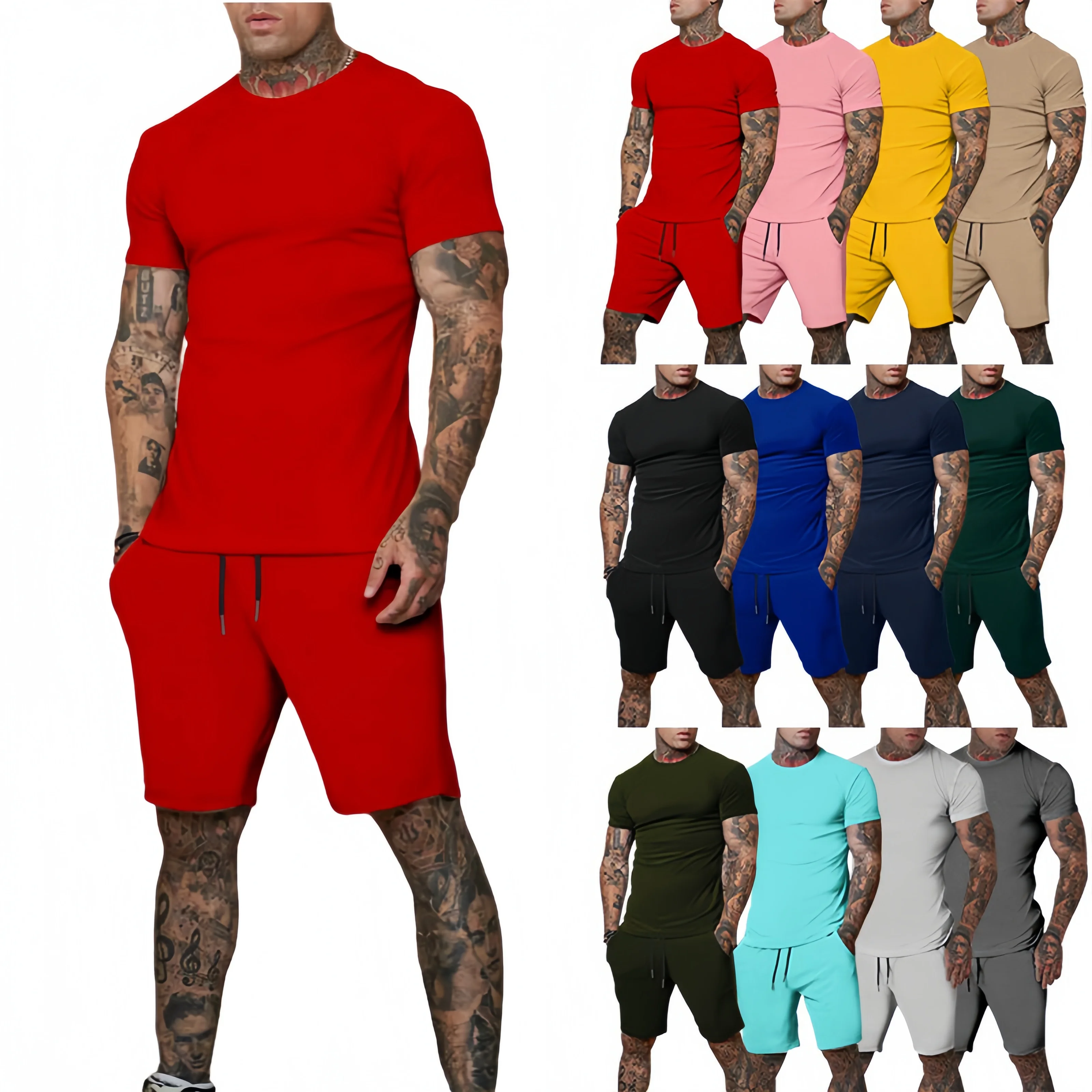 2024 new men\'s sportswear short sleeved T-shirt and sports shorts summer casual jogging pants set men\'s two-piece set