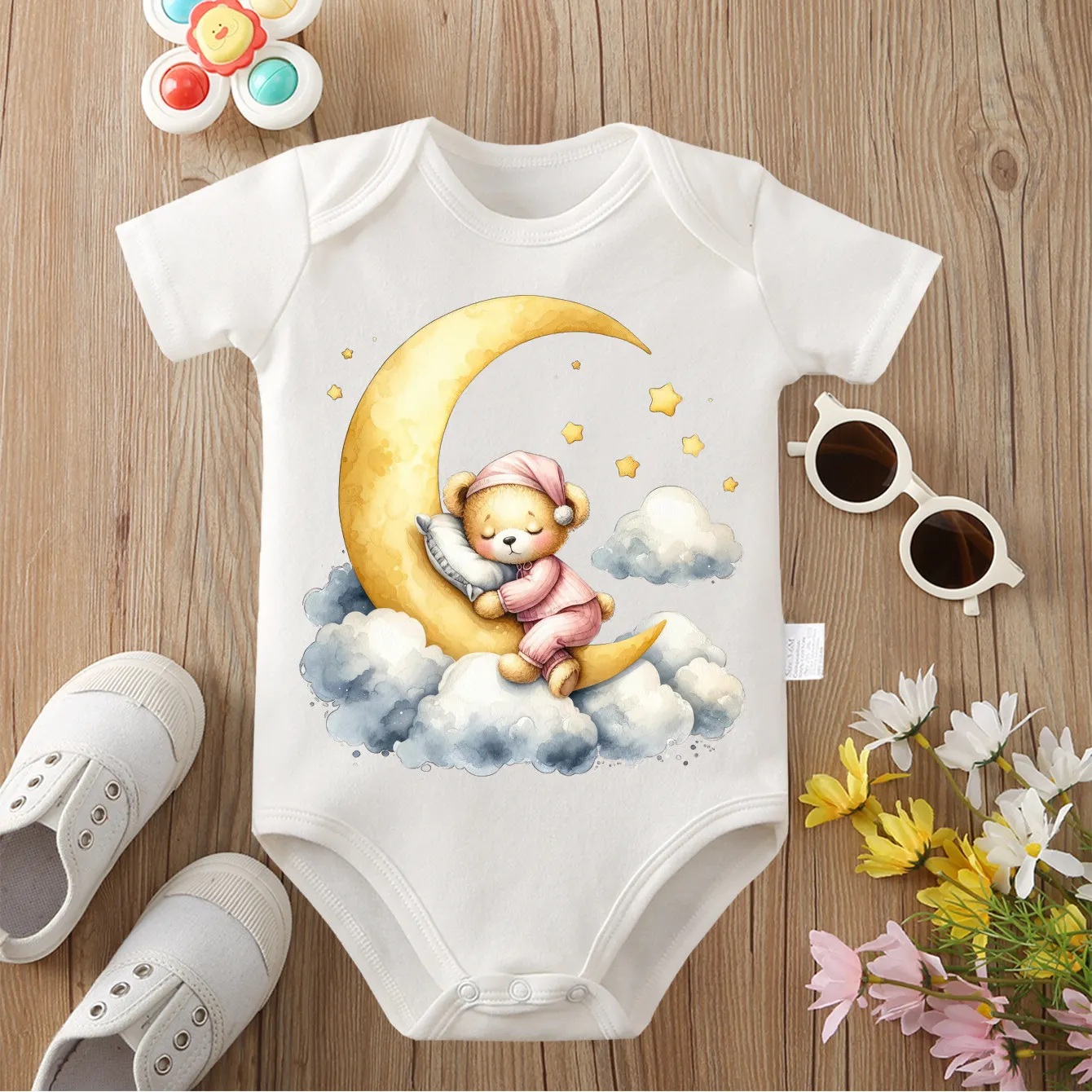 

100% Cotton Cloud Moon Little Bear Print Bodysuit Comfortable Onesie Cloths for Baby Jumpsuit for 0 To 12 Months Newborn
