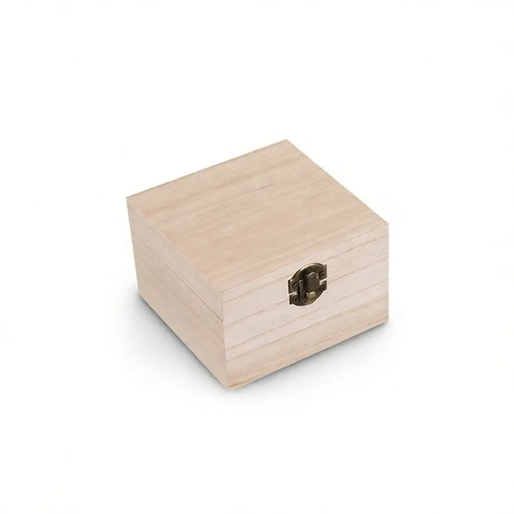 Rustic Wooden Gift Container Hinged Lid Rectangular Paulownia Storage Box Decorative Organizer For Small Accessories