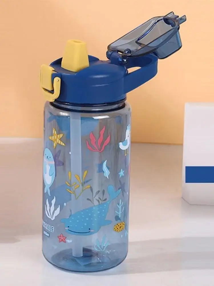 AliExpress NONE Portable 600ml Water Bottle With Silicone Straw Dinosaur Water Cup Leakproof Plastic Water Sippy Cup For