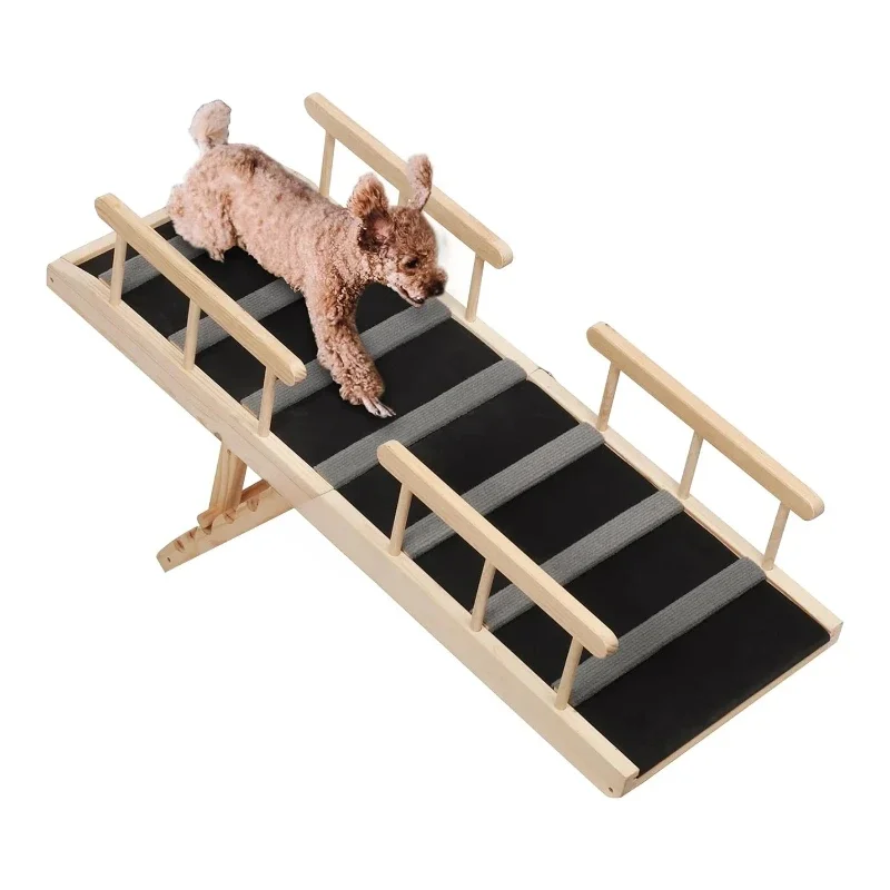 

Wooden folding pet ramp with adjustable height, suitable for small and medium sized dog and cat folding dog ramp