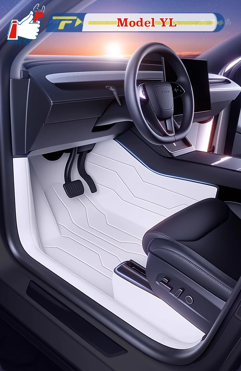 

Автомобильный коврик с левым рулем для Tesla Model YL, 6 мест, 2025 г., полностью окруженный коврик для ног, напольный коврик, водонепроницаемый