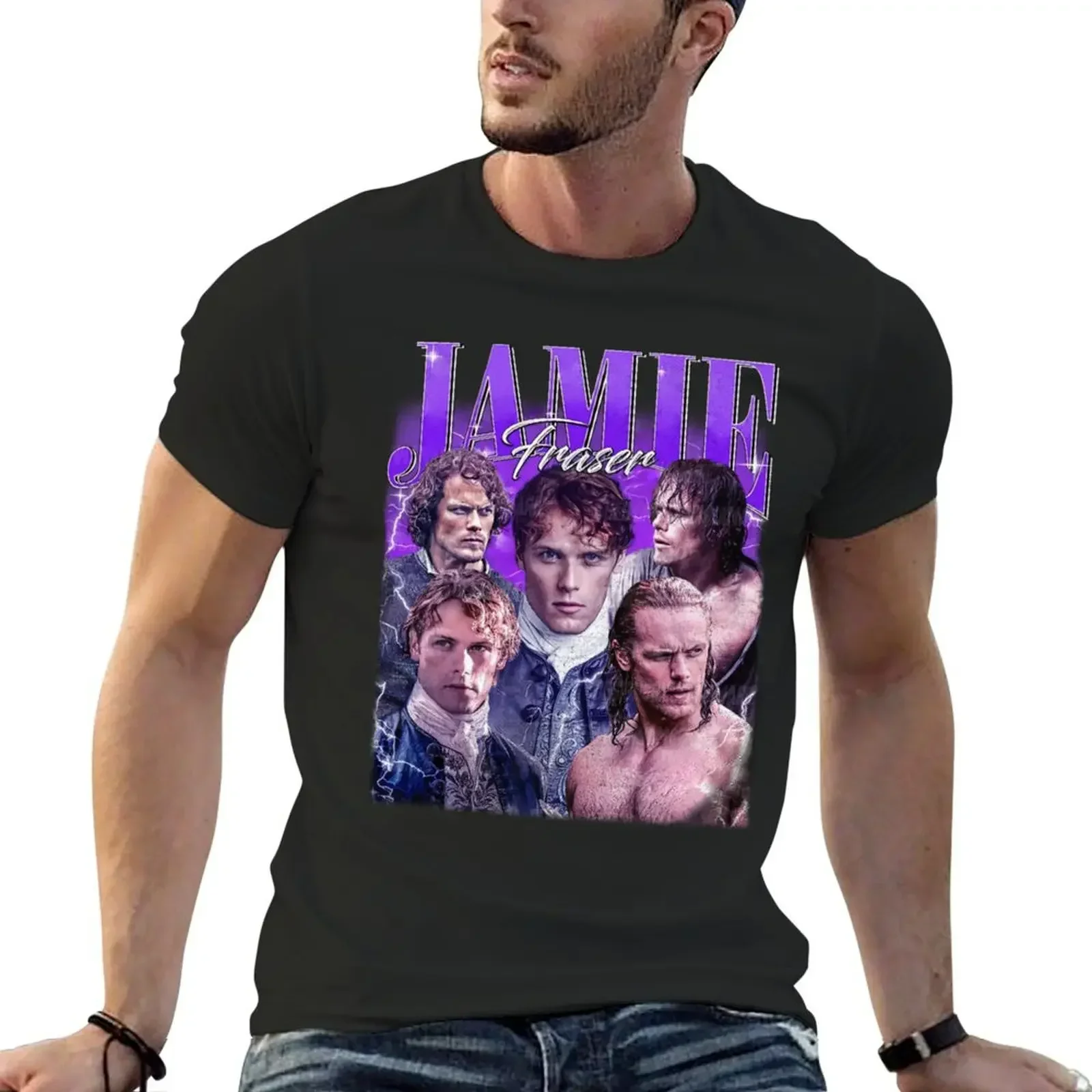 Limited Jamie Fraser Outlander Vintage T-Shirt customs tees plus size tops man clothes black t-shirts for men