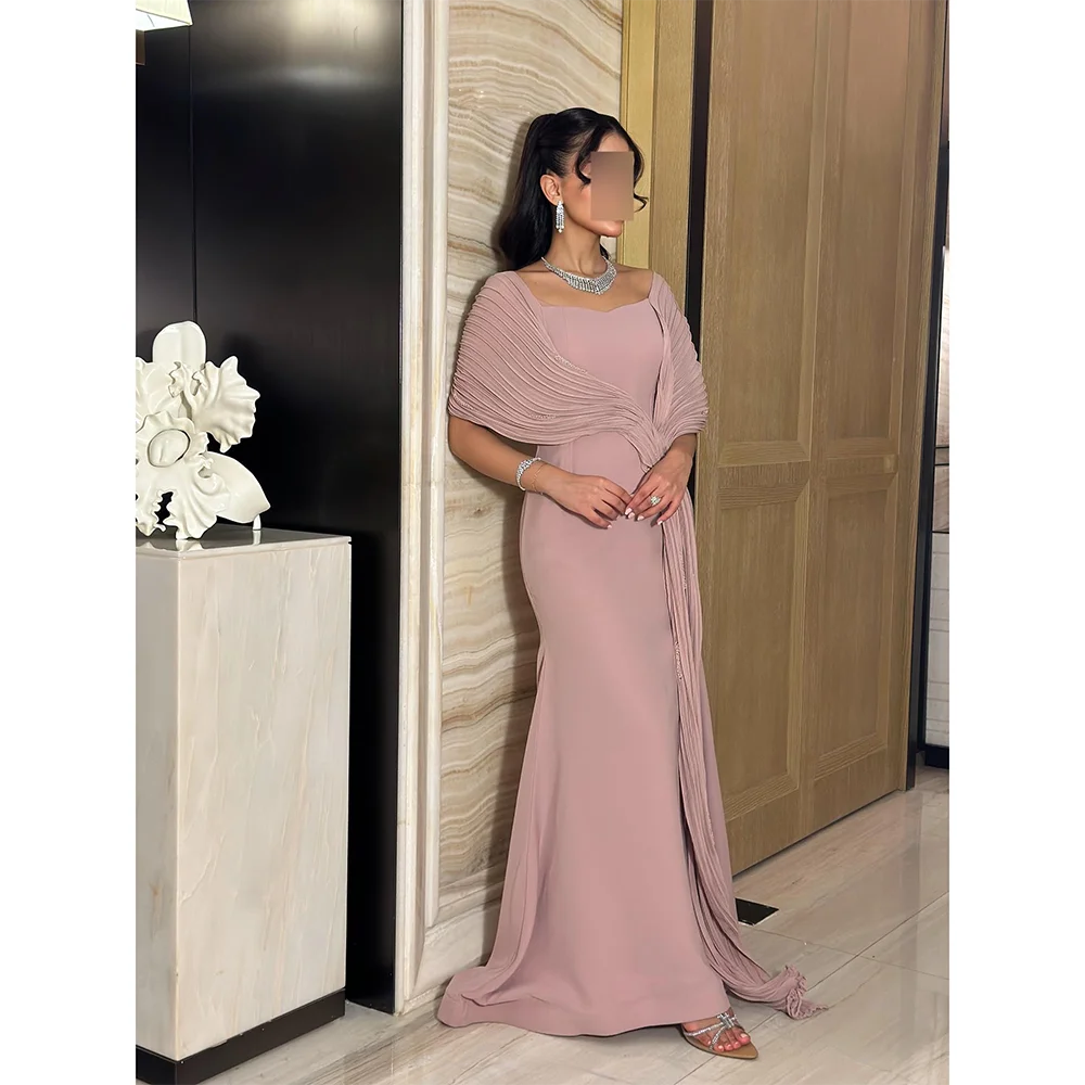 

Women's Evening Dress Square Neck Pleated Sleeves Mermaid Jersey Evening Party Gowns 2025 Elegant Wedding Guest Dress Customized