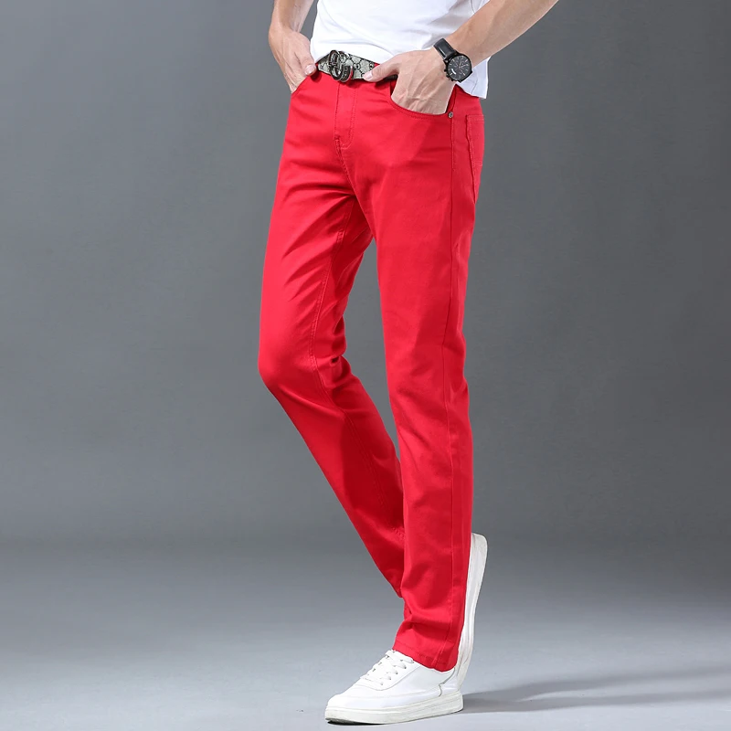 2024 New White Jeans Men\'s Trousers 98% Cotton Mid-waist Slim Pencil Pants Denim Pants Stretchy Fashion Personality Men Clothing