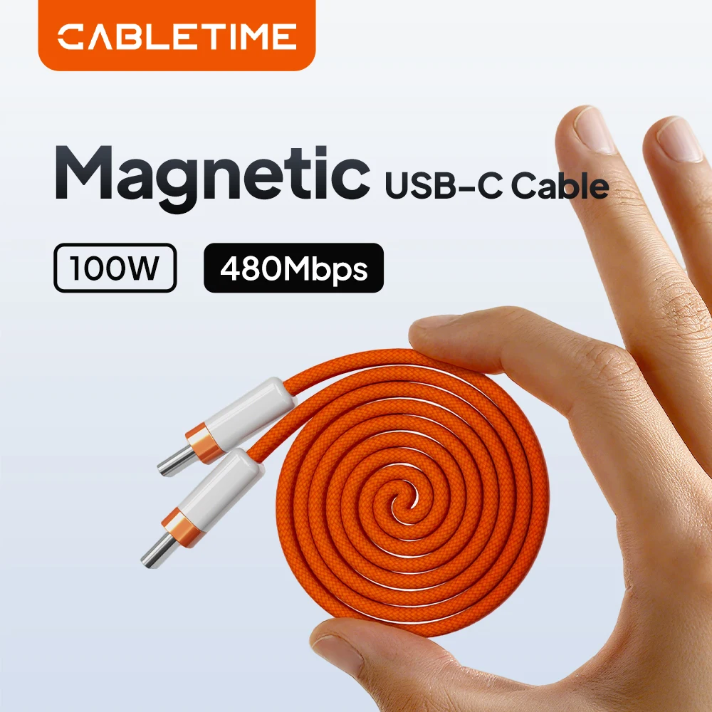 

Кабель CABLETIME 100W USB-C магнитный, быстрый зарядный кабель, высокоскоростной кабель Type-C для iPhone 17/16, HUAWEI, Xiaomi