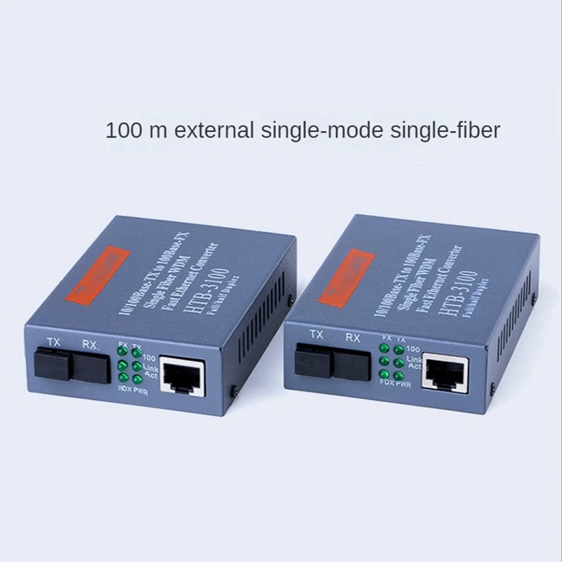 Único transceptor de fibra com plugue EU, HTB-3100, 25km SC, 10 m, 100m, conversor de modo único, 1 par