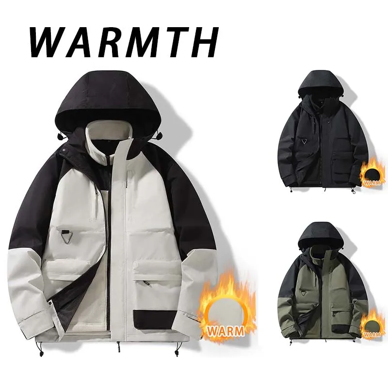 

Мужская осенне-зимняя теплая походная куртка 3 в 1, уличные водонепроницаемые пальто, женское ветрозащитное цветное пальто с заплатками, свободная куртка с капюшоном