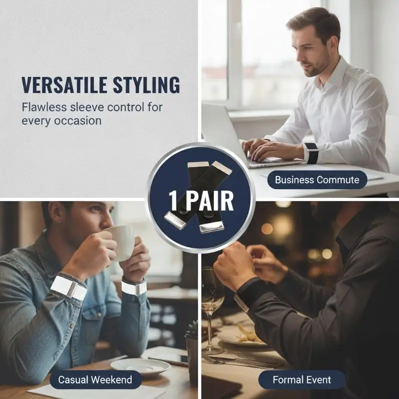 1Pair Fashion Simple Shirt Cuff: Extender Elastic Sleeve Holder Unisex Cufflinks Arm Cuffs Bands Extension Button Accessories
