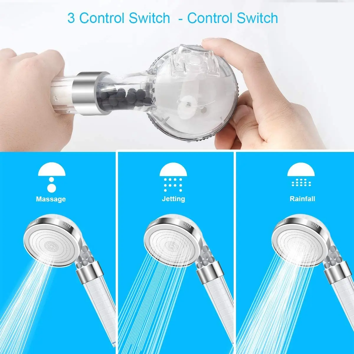 New Filtered Shower Head for Hard Water High Pressure Nozzles PP Cotton Filter Eco water Spa Shower Spray for Dry Hair & Skin