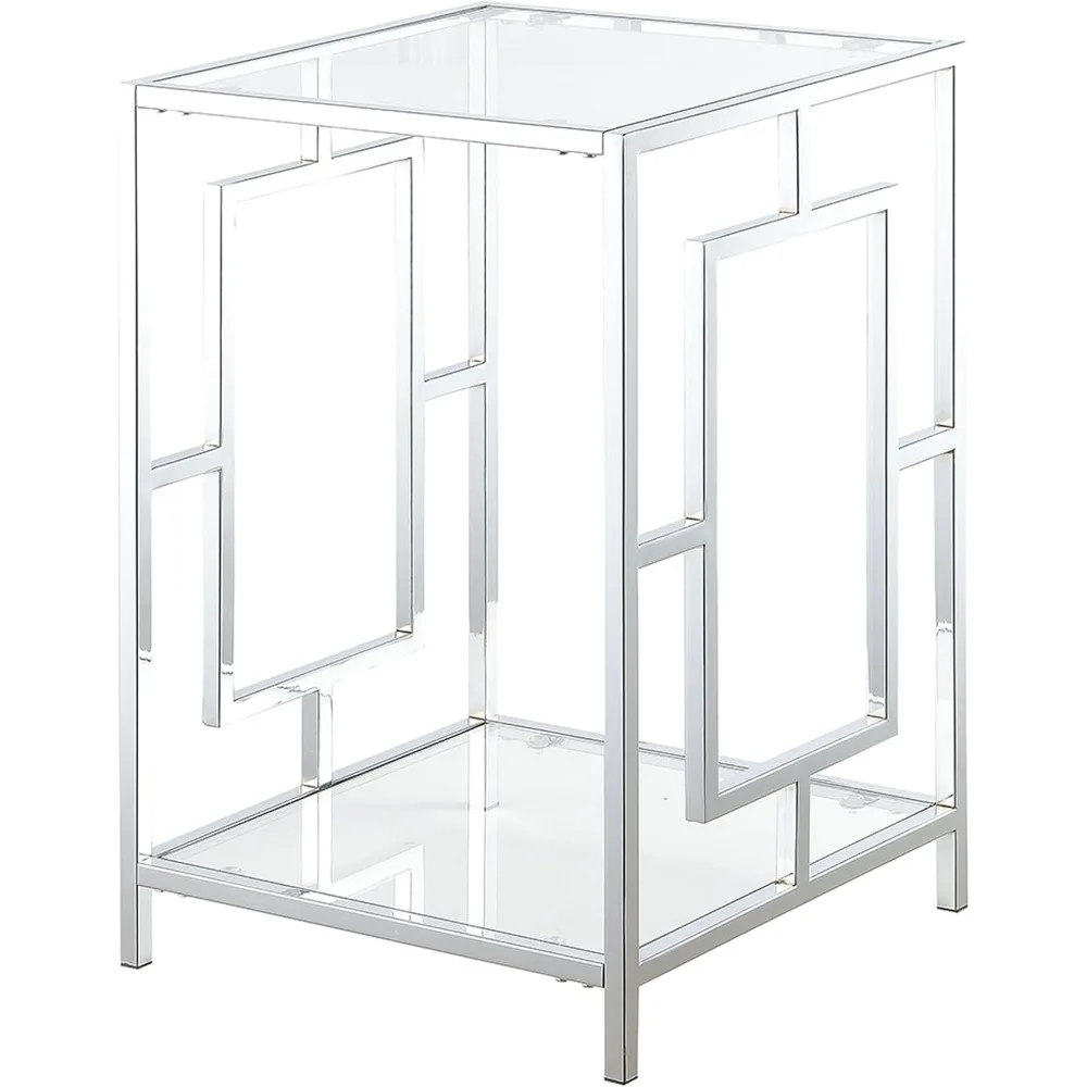 End Table with Shelf, Glass/Chrome, Sofa Couch Table, Sofa & Console Tables