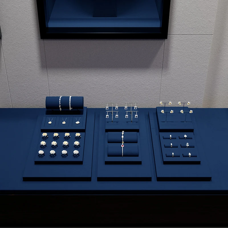 WoodTen Blue High End Jewelry Display Stand Light Luxury Ring Earring Rack Necklace Pendant Watch Jewelry Counter Display Props
