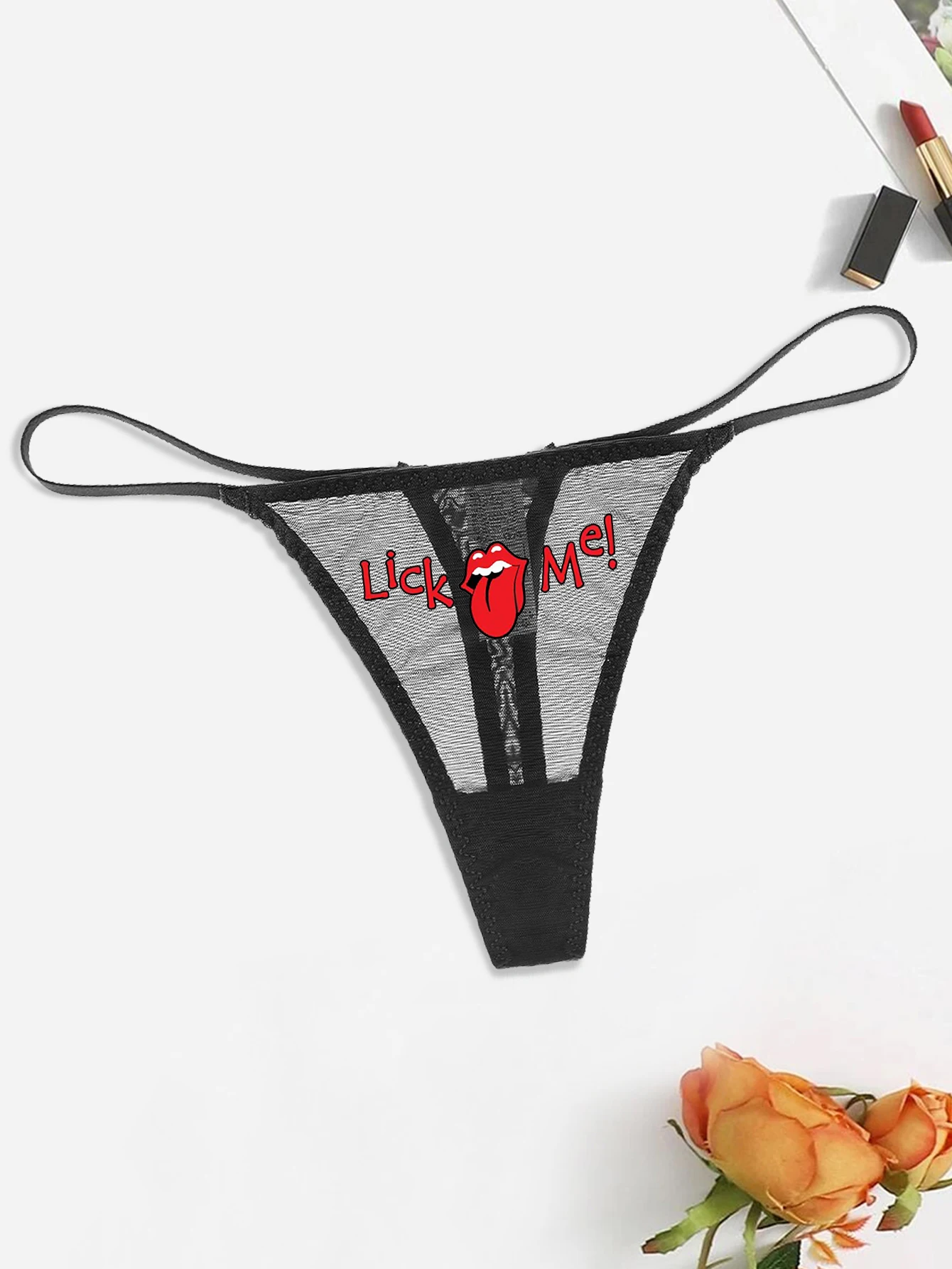 Sexy fashion Solid Color Mesh Mouth & Letter Printing  Low Waisted Panty Lingerie For Woman Ladies Thong Underwear