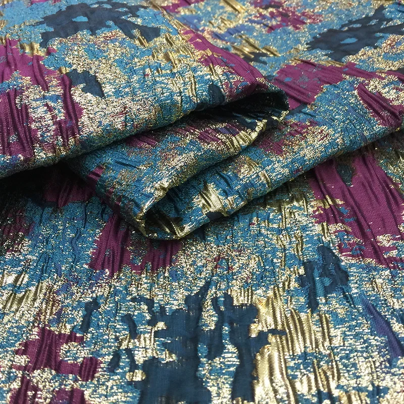 Jacquard Fabric Gold Silk Camouflage Spring Summer Skirt Fashion Custom Stiff Catwalk Clothing Fabrics Cloth by Meter