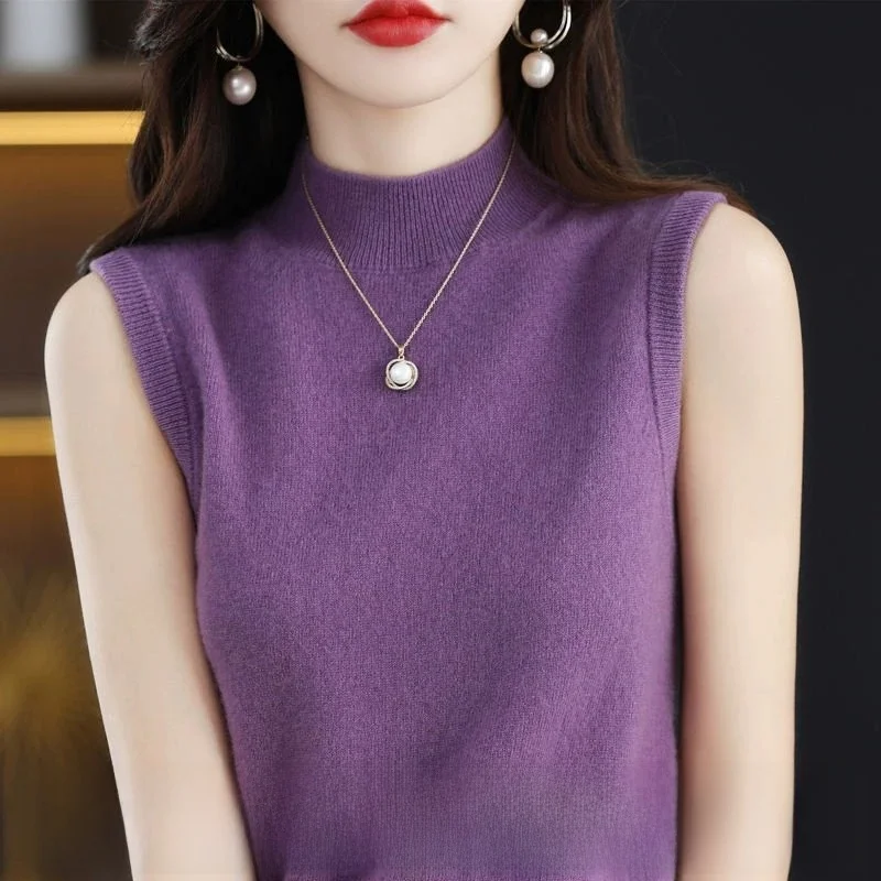 

Women's Woolen Vest High Collar Sleeveless Knitted Top Fashionable Business Inner Wear Outerwear Base Layer Trendy Style
