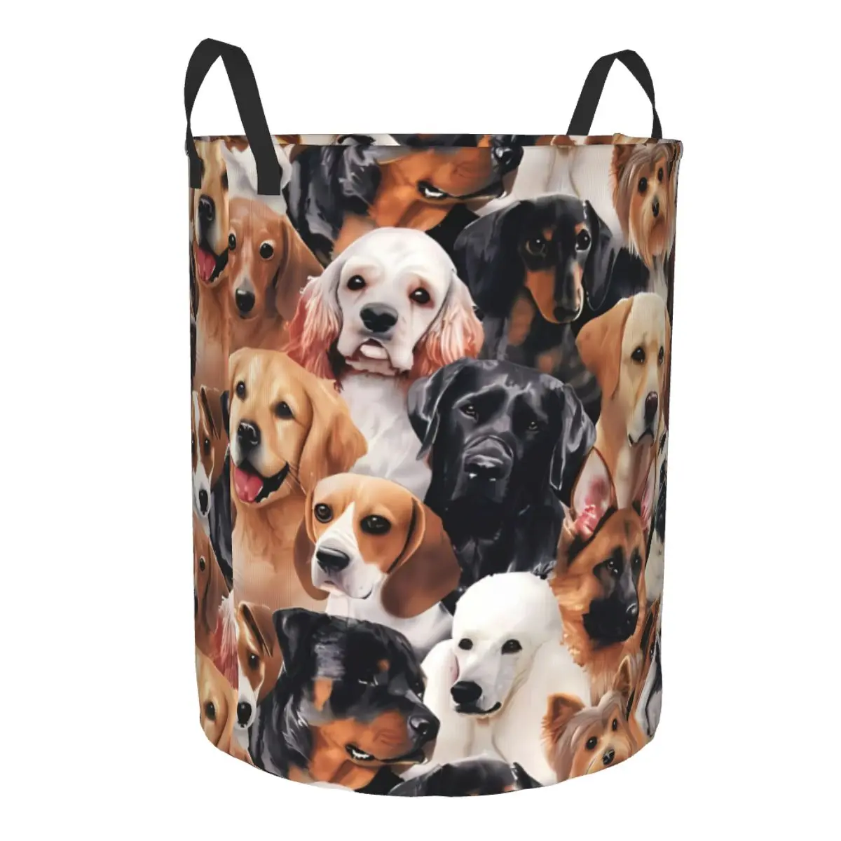 Laundry Basket Funny Dogs Round Storage Bin Collapsible Hamper Clothes Bucket Organizer