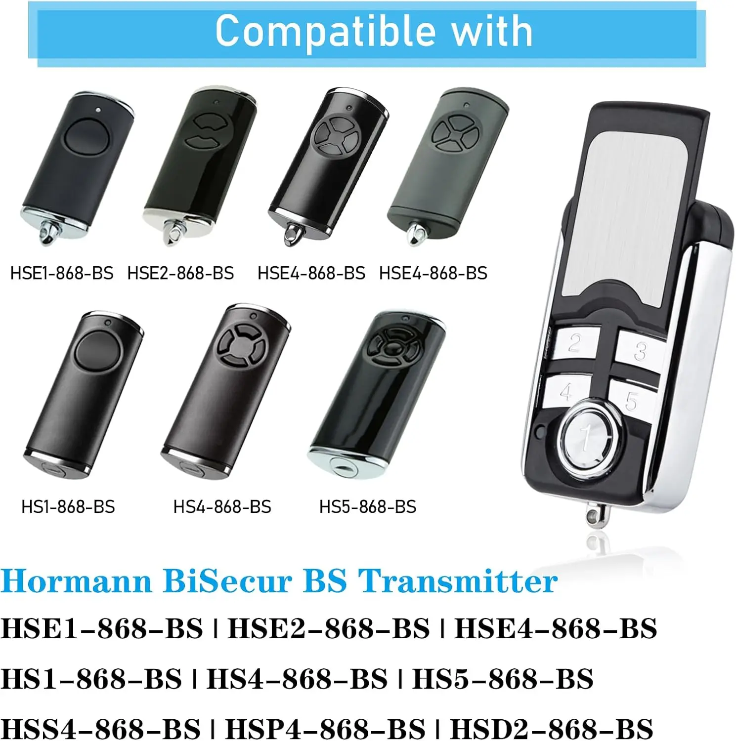 HORMANN HSE2-868-BS HSE4-868-BS HSE1-868-BS 블루 라이트 모델과 호환되는 868MHz 차고 문 원격 송신기