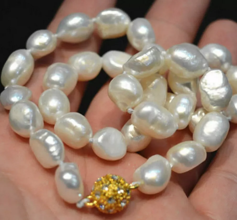 

New Jewelry Necklace Natural 9-10mm White Baroque Freshwater Irregular Pearl Necklace 18"