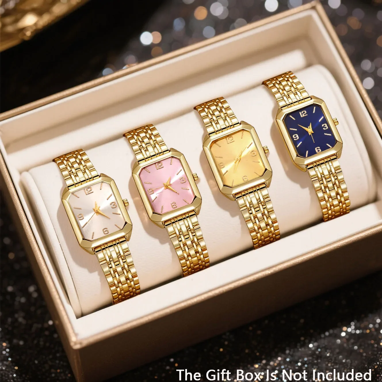 4-piece Women's Square Watch Set, Suitable for Daily Wear and Gift Giving
