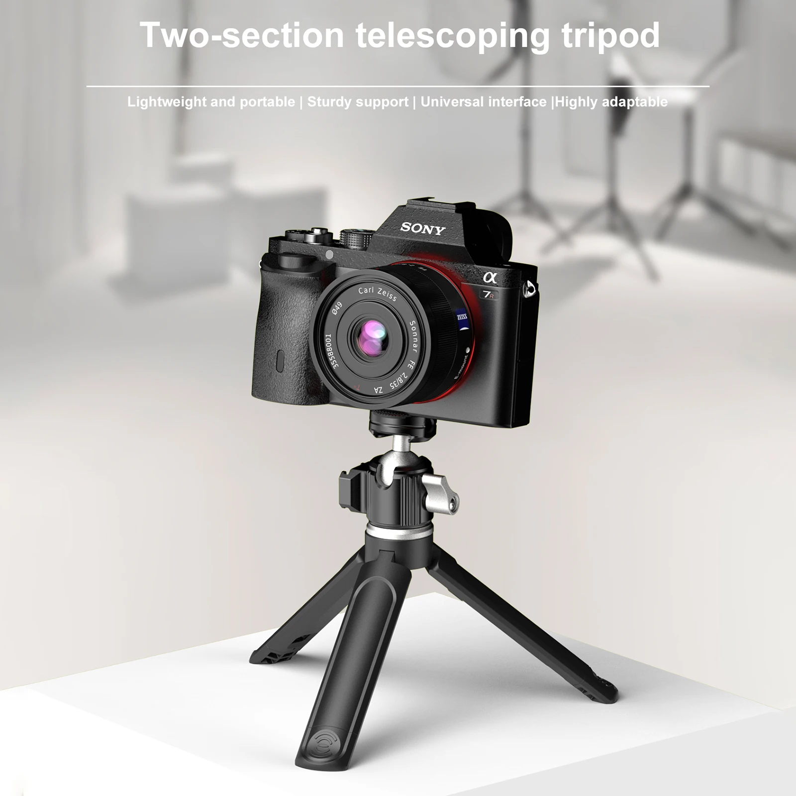 Portable Desktop Tripod with 2-Level Adjustable Length, 1/4 Inch Screw, Compact Mini Tripod for Camera & Phone