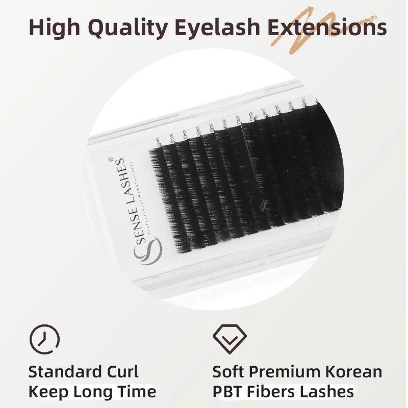 Sense Lashes 0.12 MM Premium Classic Eyelash Extension 16 Rows Korea PBT C/CC/D/DD Individual Supplies Lashes Wholesale