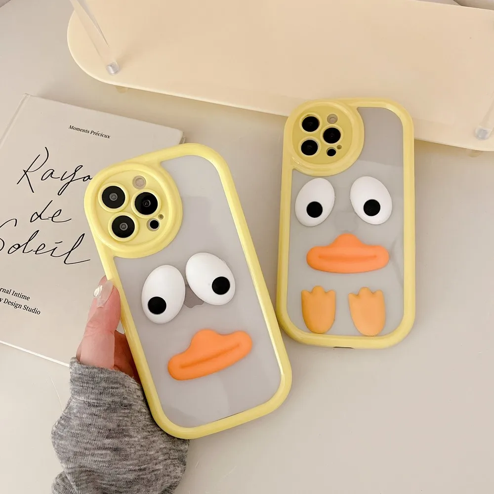 New product two-in-one three-dimensional yellow cartoon mobile pho For IPhone 11 12 13  Pro Promax Pro Max XR  Plus  Solid color