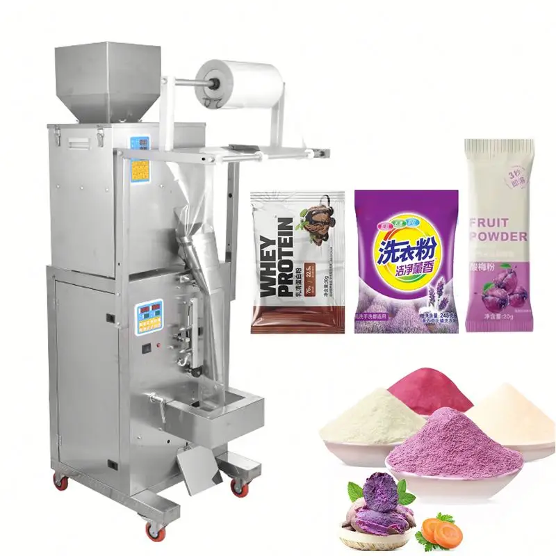 

Small Automatic Food Fruit Dry Powder Protein Powder Coffee Chill Pepper Detergent Powder Sachets Packing Packaging Machine 500G
