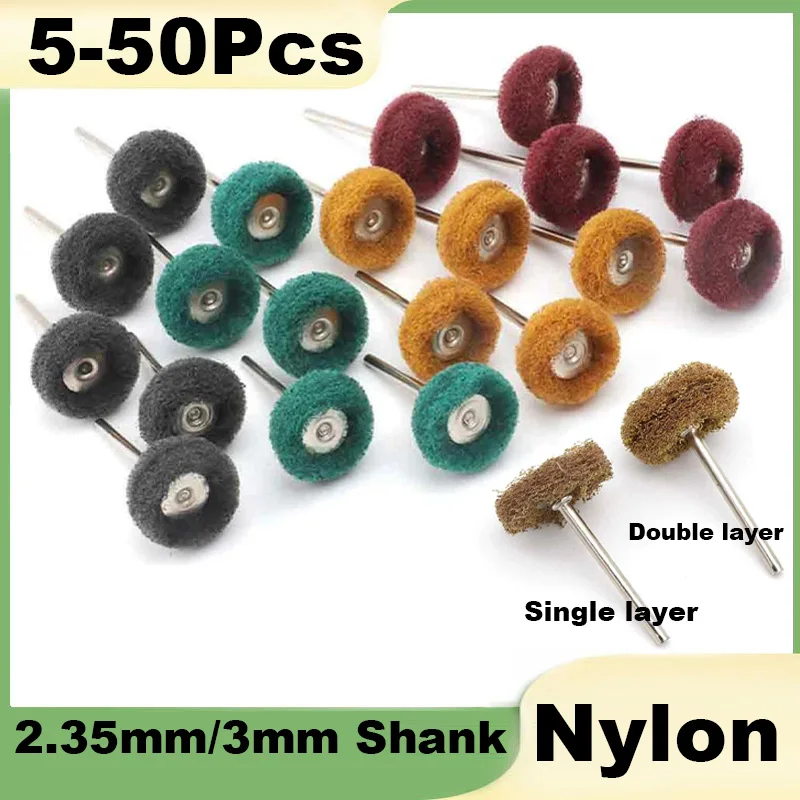 Mini Scouring Pad Brush Nylon Polishing Wheel 2.35mm/3mm Shank Dremel Rotary Hand Tool Accessories Set Rust Remover