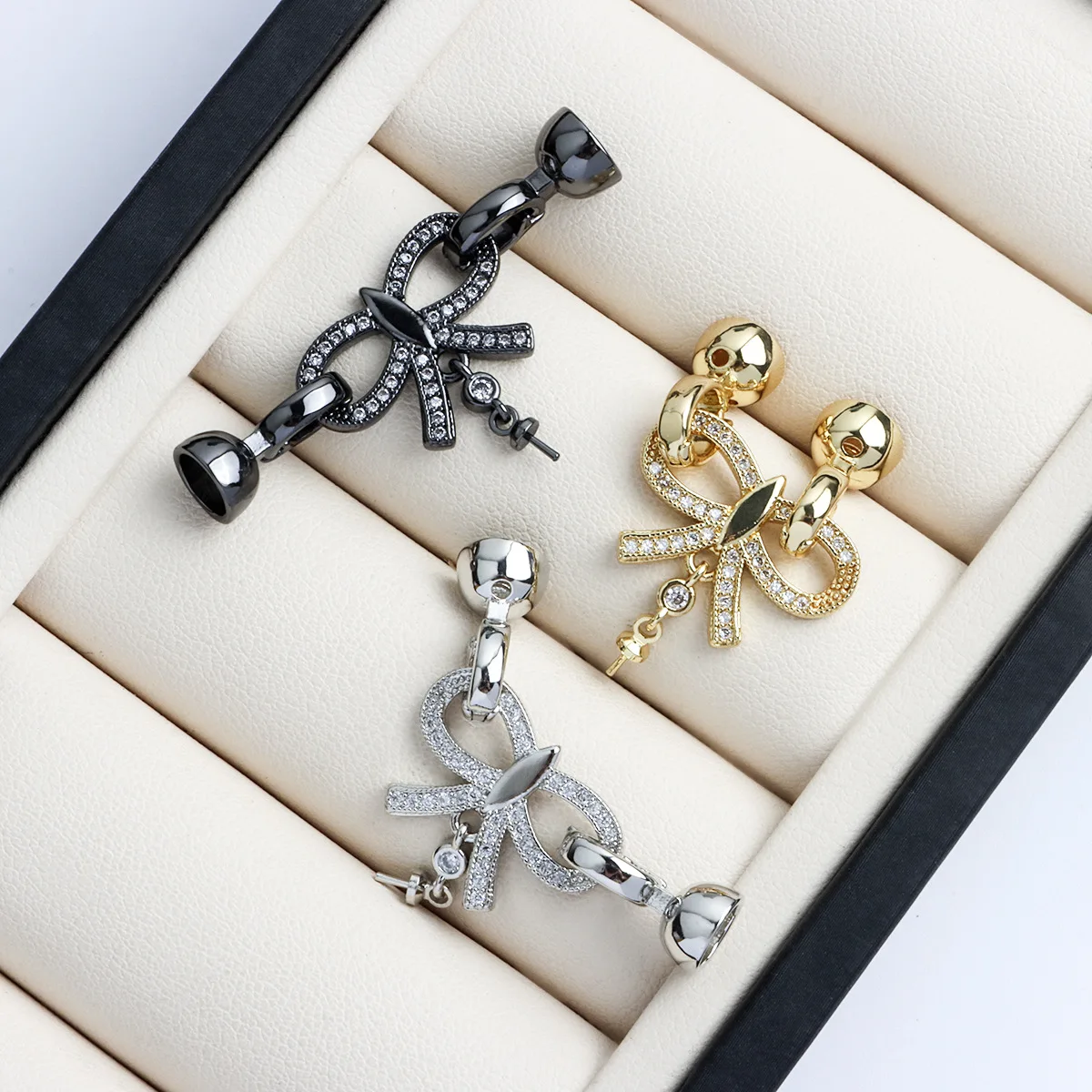 1pc Micro-set Zircon Butterfly Bow Tie with Pendant Tail Buckle Pearl Necklace Bracelet Connecting Buckle DIY Jewelry Accessorie