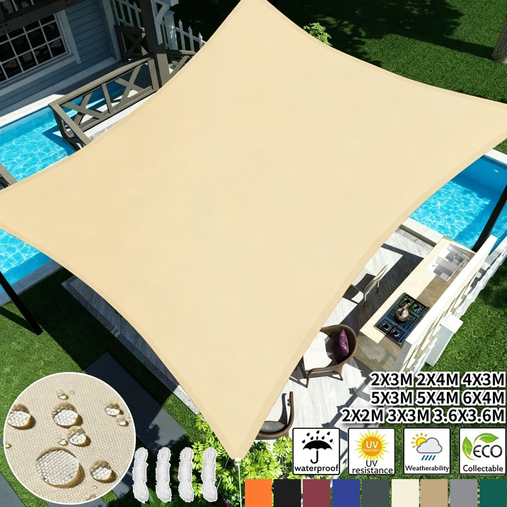 Waterproof Sun Shade Sail Rectangle Sunscreen Awning Canopy Shade Cloth 95% UV Block with Free Rope or Outdoor Garden Patio Yard