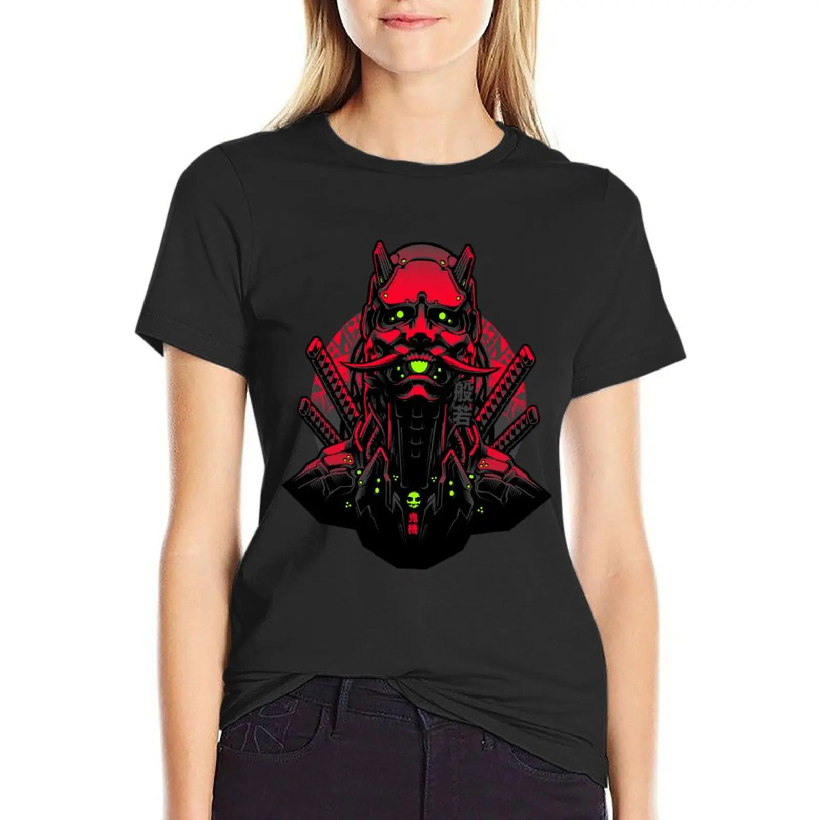 Japanese Demon Mecha - Hannya - Dark Version T-Shirt summer top plain Women's tops