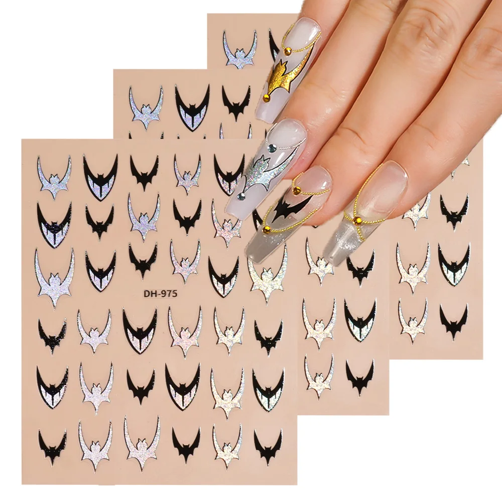 

1/5/10pcs Bat Nail Stickers Halloween Gothic Style Nail Art Stickers 3D Flat DIY Self adhesive Manicure Decoration Stickers