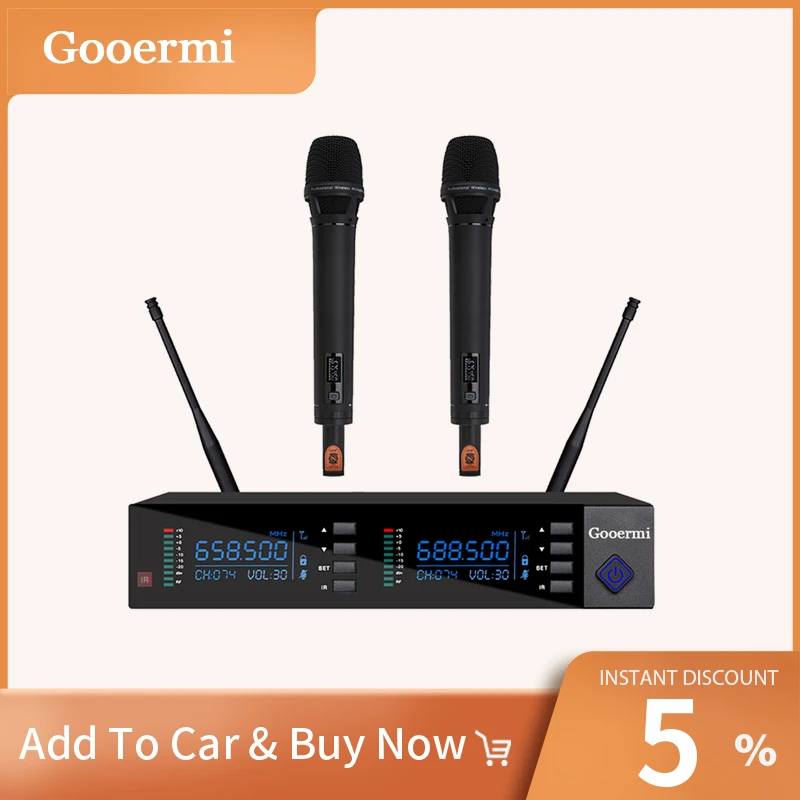 

Gooermi ST302 Professional Wireless Microphone System Dual Channel With Receiver Power Switch For Karaoke Party Church