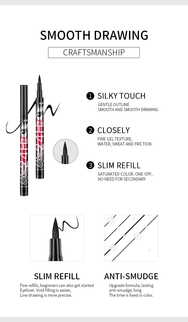 Crayon Eyeliner Liquide Noir Imperméable, Stylo Cosmétique Anti-Taches, Maquillage de Haute Qualité, 24H, 36H