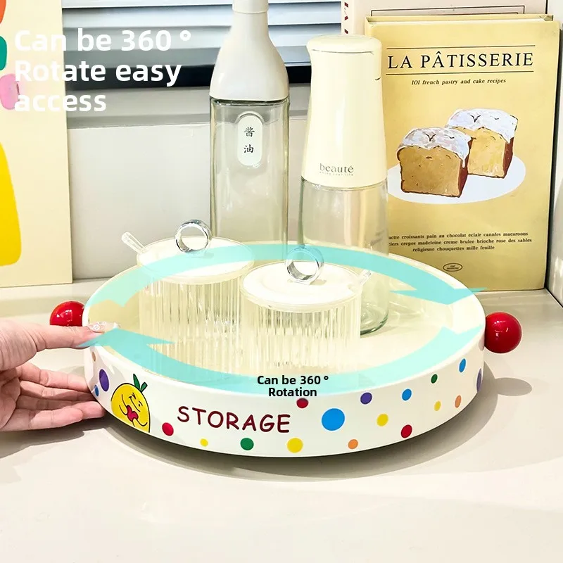 

Kitchen Rotating Shelf Household Large Multifunctional Premium Light Luxury 360 ° Cosmetics Polka Dot Storage Rack