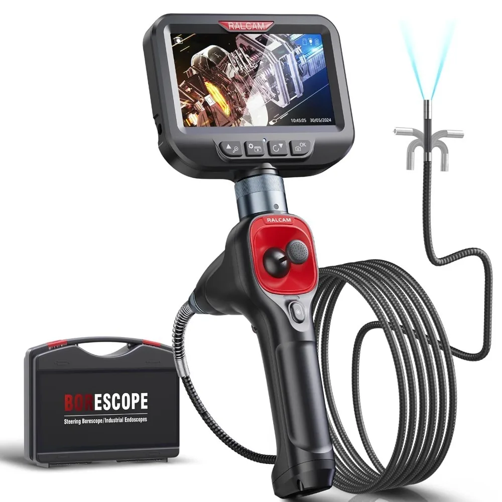 360° Joystick Articulating Borescope, 6.2mm 4 Ways Automotive Endoscope Inspection Camera with 6 Adjustable LED Lights