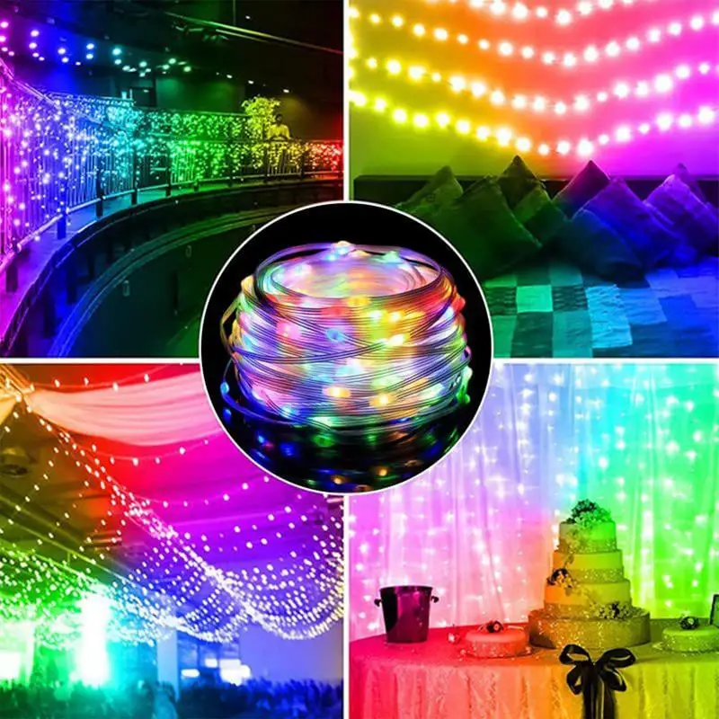 Guirnalda de luces RGB inteligente para decoración de jardín, iluminación múltiple con Control por aplicación BT, temporizador Musical impermeable, fiesta de boda