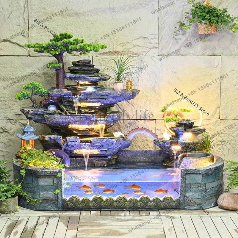 FG Large Indoor/Outdoor Rockery Water Fountain – Cascading Waterfall Feature Integrated LED Lights Garden Patio & Home Decor JT4
