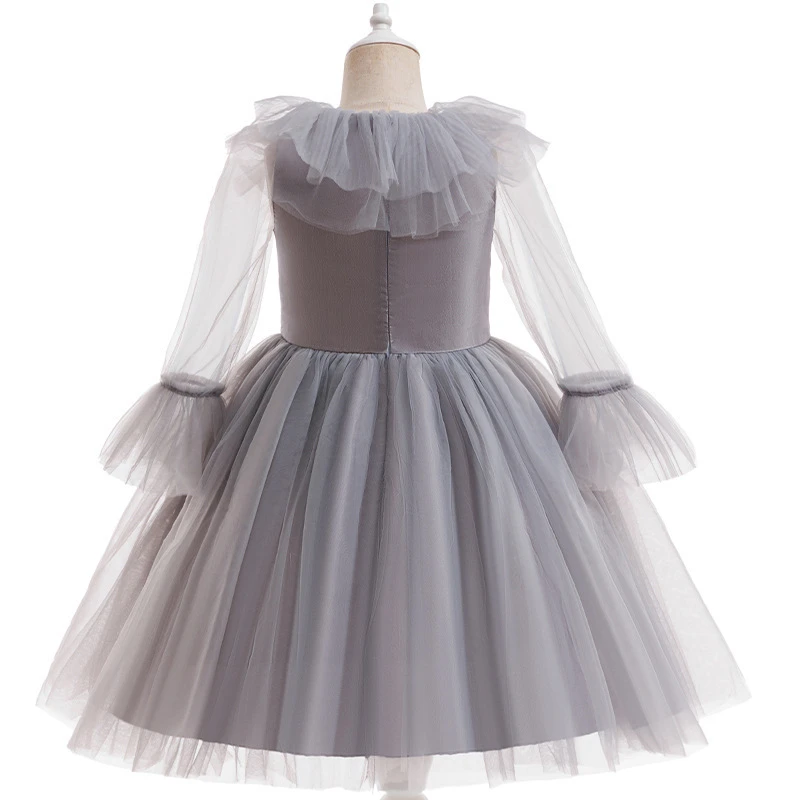 Graues Clown-Tutu-Kleid für Mädchen, Kinder-Mesh-Tüllkleid mit weißen Handschuhen für Halloween, Karneval, Cosplay, Themenparty – Detail 5