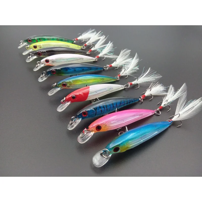 10Color/Set 9cm/8g Lure Bait Feather Mino Fake Fish Fishing Gear Luya Hard Bait