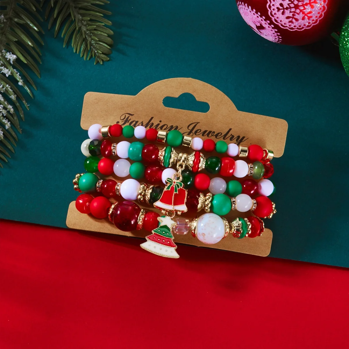 Multi-Strand Christmas Bracelet Xmas Tree Bell Santa Claus Snowflake Snowman Crystal Beaded Pendant Holiday Gift For Women Men