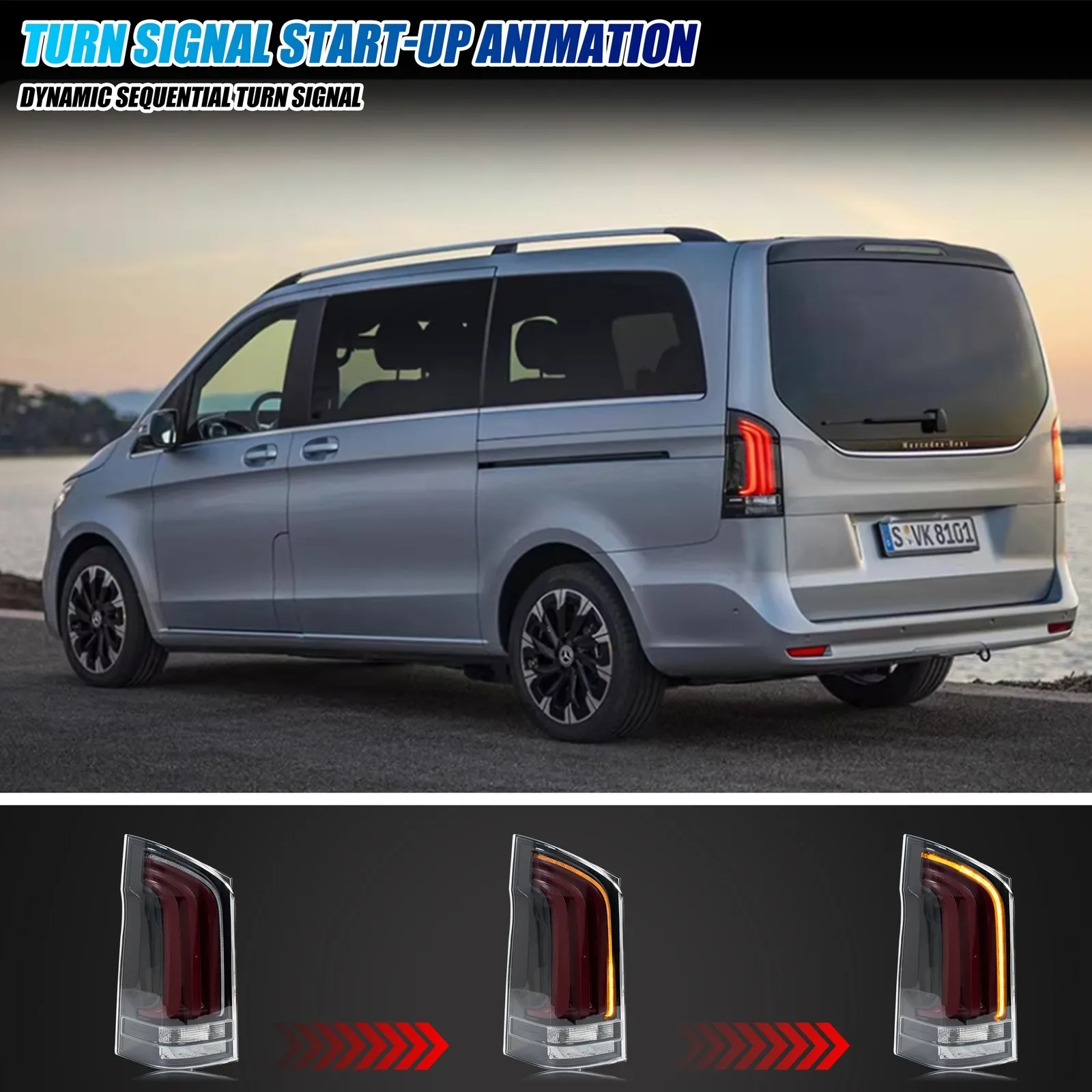 LED-Rückleuchten für Mercedes Benz Vito 2016-2023, sequenzieller Blinker, schwarze Rückleuchten-Baugruppe [Nicht passend für V260/V220/V-Klasse] [Nicht passend für Vito Facelift-Modell] – Detail 3