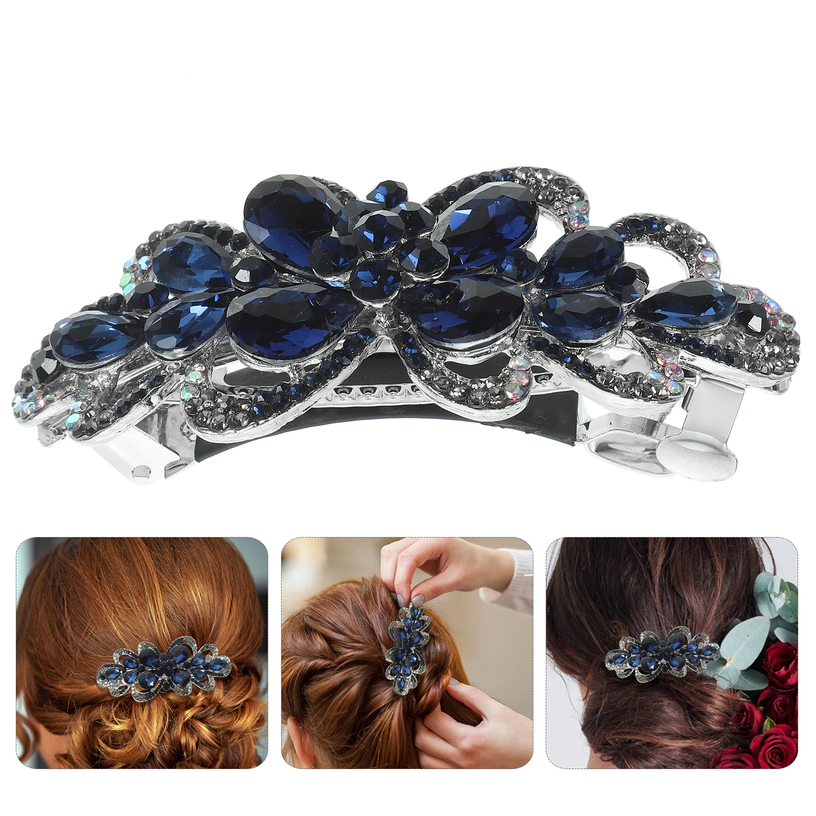 

Spring Hair Clips Flower Rhinestone Women Decorative Metal Durable Non-Fading Easy Open Close Party Wedding Daily Use Hair