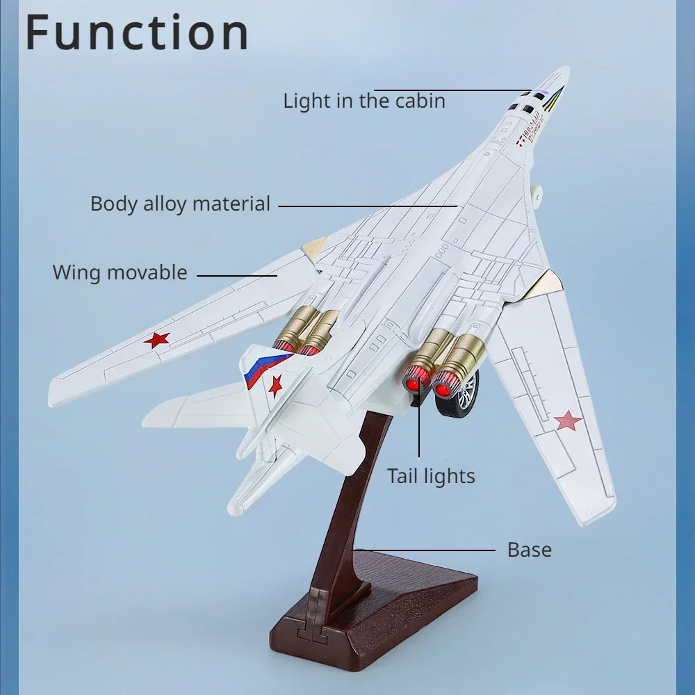 TU-160 Plane Model Toy Russia AirForce Tupolev TU-160 Diecast Alloy Aircraft collectible display Airplanes Sound and Light Model