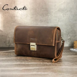 CONTACT'S Genuine Leather Clutch Bags Men Password Retro Wrist Strap Handbag iPad Travel Business Fitness Clutch Wallet