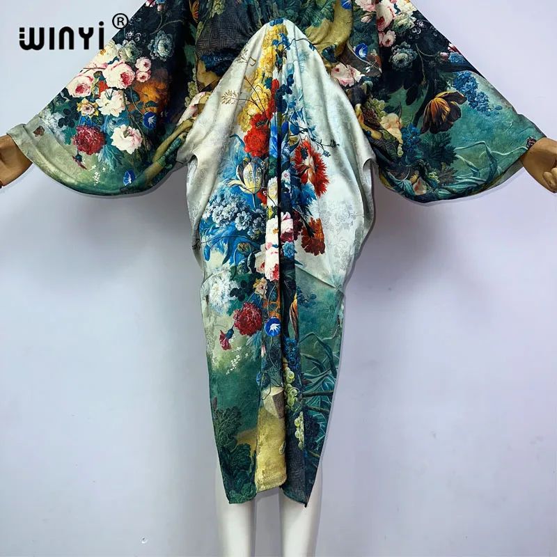 WINYI Boho plaża seksowna sukienka z dekoltem w serek wysokiej jakości dwustronna sukienka Boho elegancka jedwabna sukienka maxi damska wieczorowa