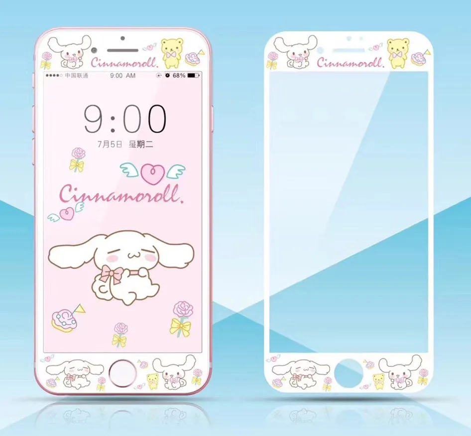 

Cartoon Front Film Tempered Glass for iphone 6 S 7 8 Plus Screen Protector 3D 9H Cute Sanrio Pattern Cinnamoroll Kitty Soft Edge