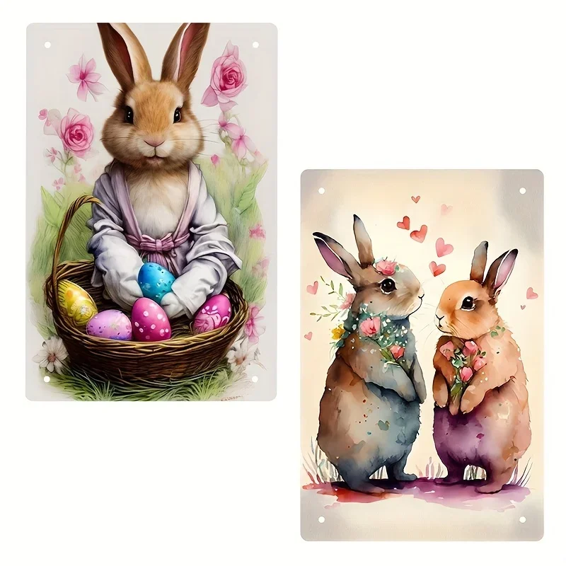 Metal Signs Wall Decor Rabbit Flannel Carrot Easter Vintage Room Decor Wall Art Tin Sign Gift for Garage Bathroom Living Room