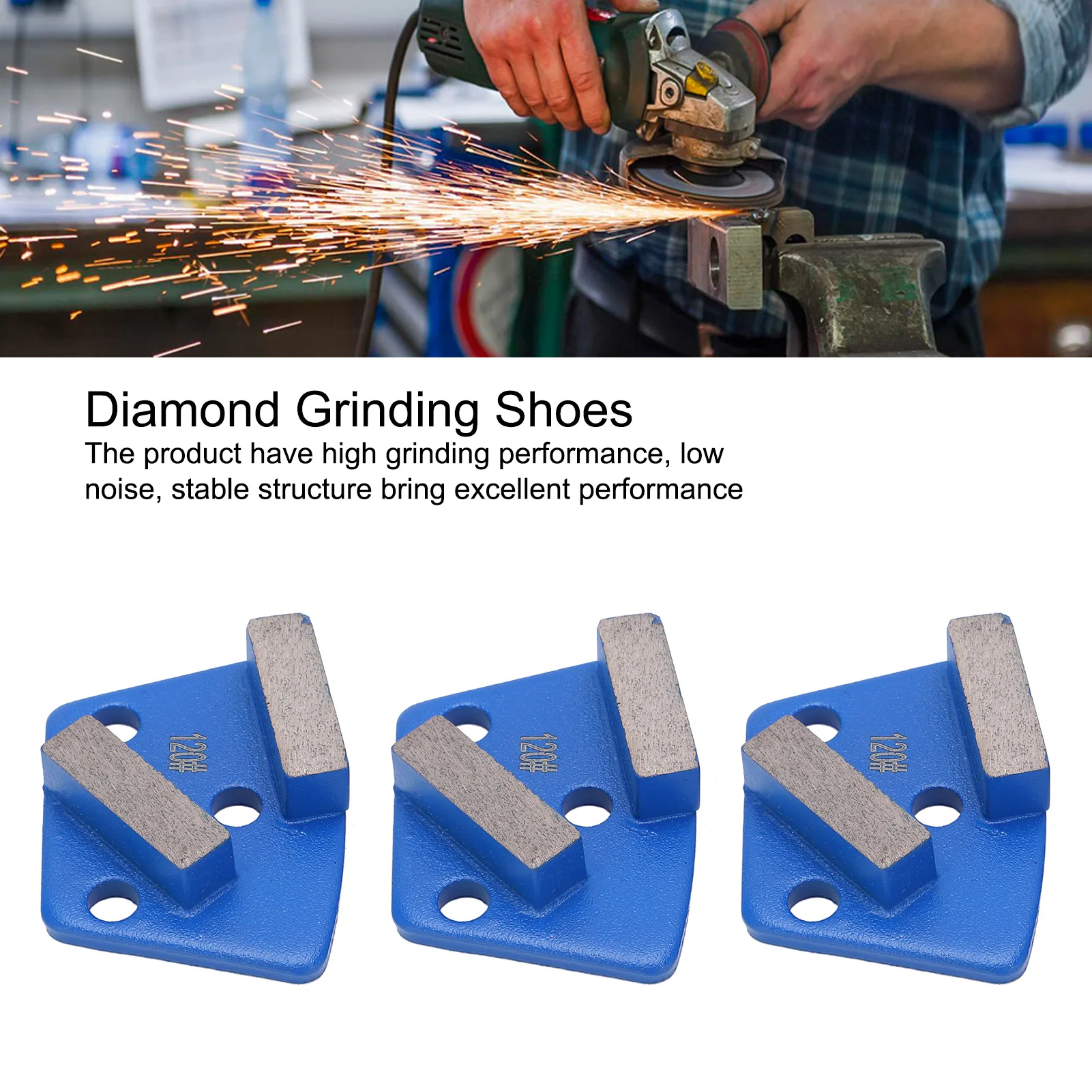 

3Pcs Diamond Grinding Shoes Trapezoid 120# Blue 2 Long Teeth Aggressive Cutting Disc for Concrete Floor Grinding Polishing Tools